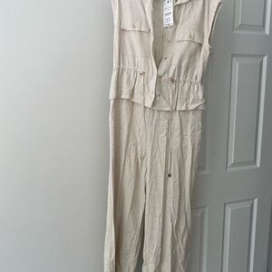 BRAND NEW! Zara Linen Cream Jumpsuit